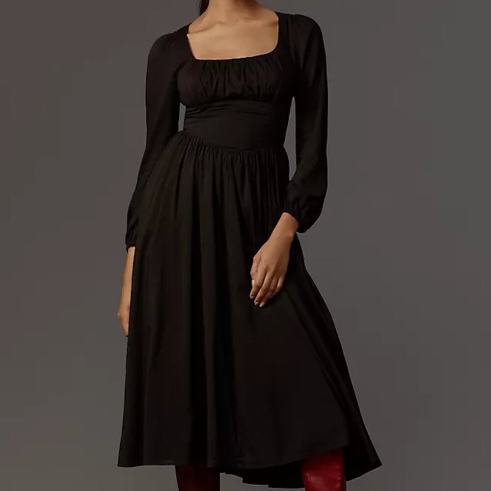 NWT Reformation Anthropologie Black Oria Long Sleeve Milkmaid Midi Dress Size 6